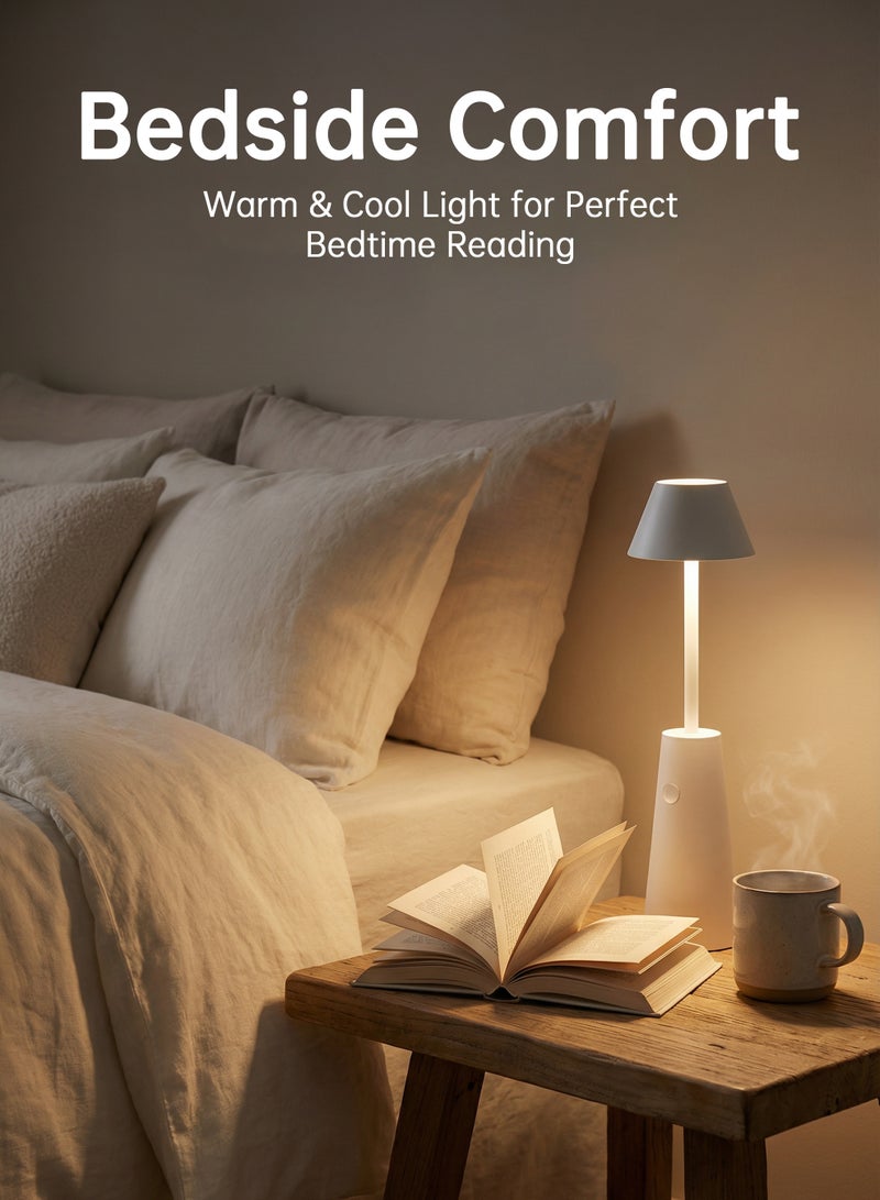 4 in 1 Cordless Table Lamp, 2 Colors Stepless Dimming, Reading Lamp, Bedroom Night Light, High-Intensity Flashlight, Camping Hanging Light, Portable LED Desk Lamp for Bedroom/Restaurant/Bars/Outdoor Camping/Couple Dinner/Night Light (White) - Image 3
